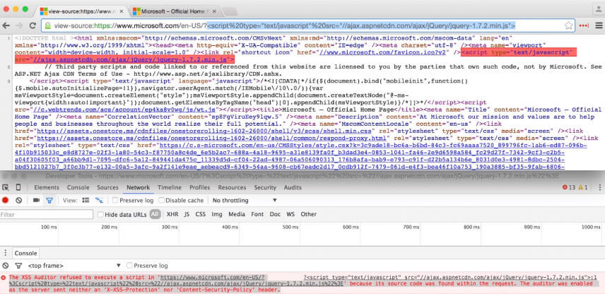 Attackers can take advantage of the default behavior of XSS filters that block any potentially dangerous code if it occurs within the URL of the page.