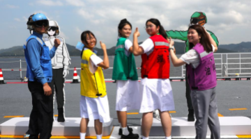 Students visit aircraft carrier Shandong in Hong Kong